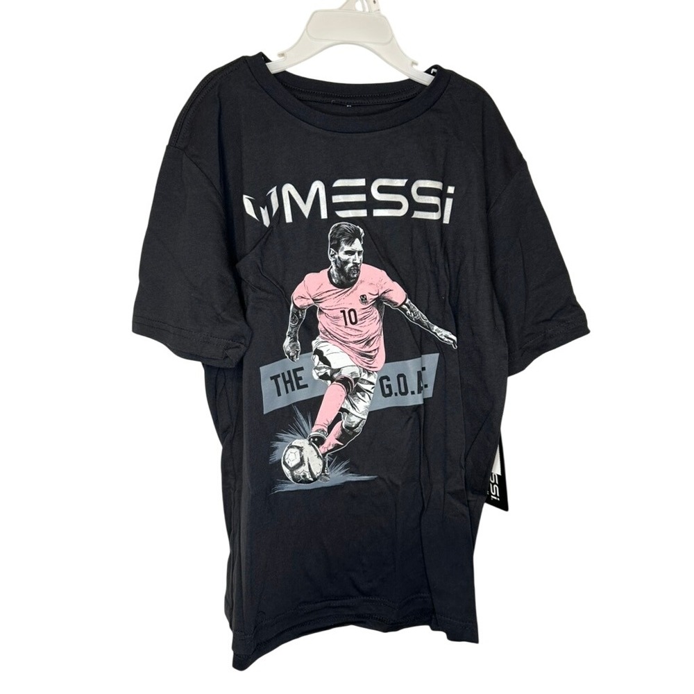 MESSI Collection Kids T Shirt Black Soccer GOAT Graphic Tee Size M (10/12)
